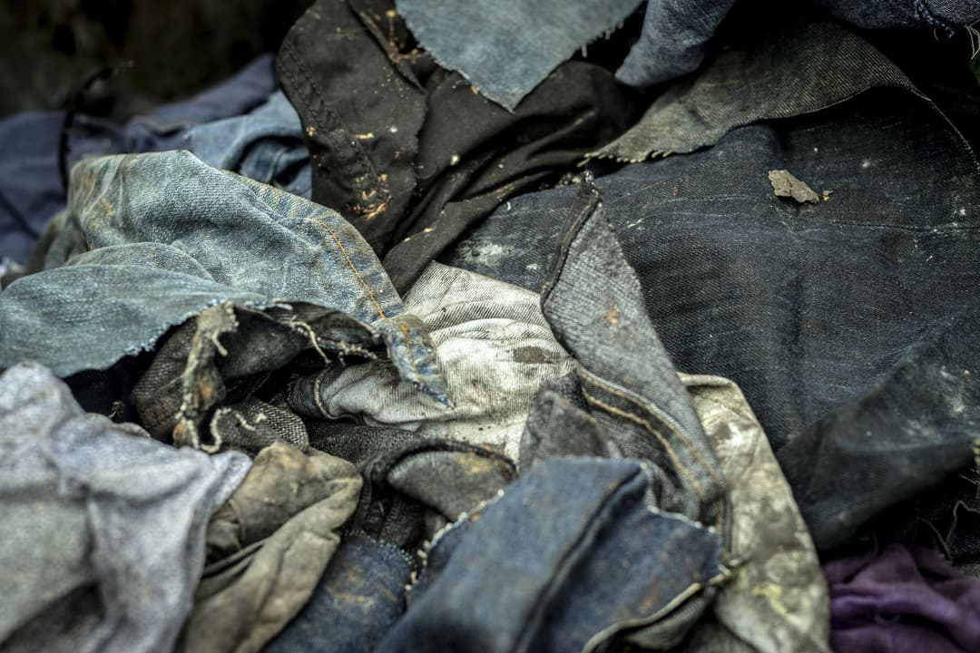 Oil-contaminated rags and cloths collected for disposal