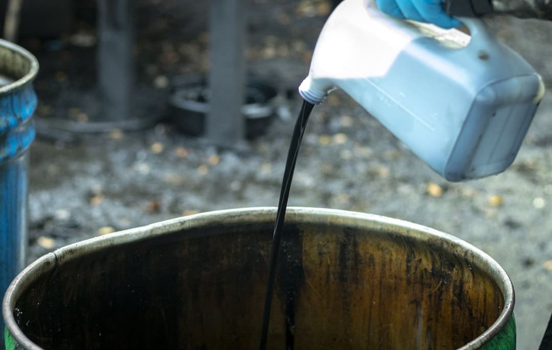 Waste oil collected from a garage