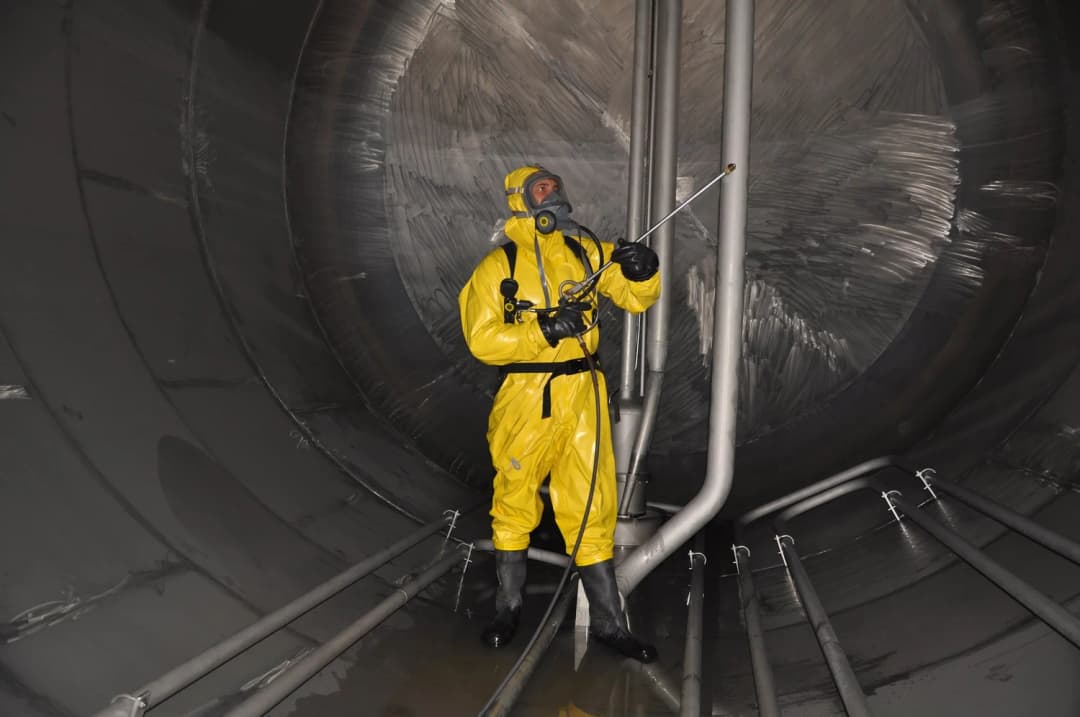 Confined space entry tank cleaning in progress